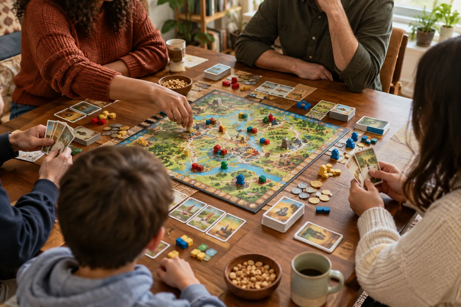 Des joueurs disposent des éléments d’un jeu de société sur une table avant de commencer.